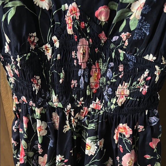 Gap, V-Neck Puff Sleeve Dress, navy with flower detail, XS - Picture 5 of 9